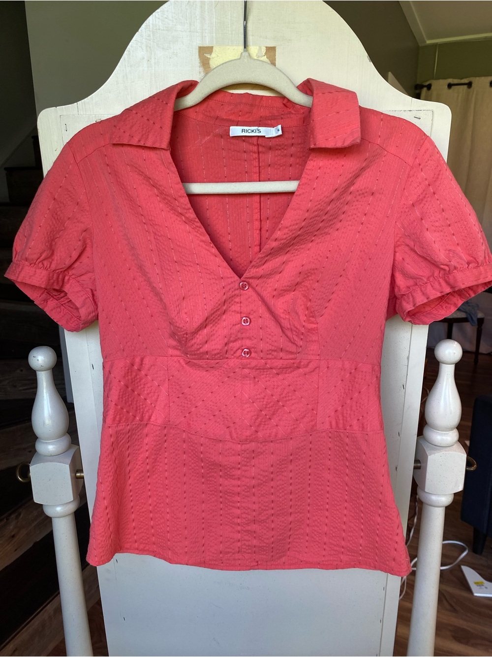 Ricki's Coral Short Sleeve V-Neck Button Blouse